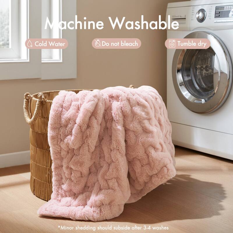 Madison Park Ruched Fur Throw
