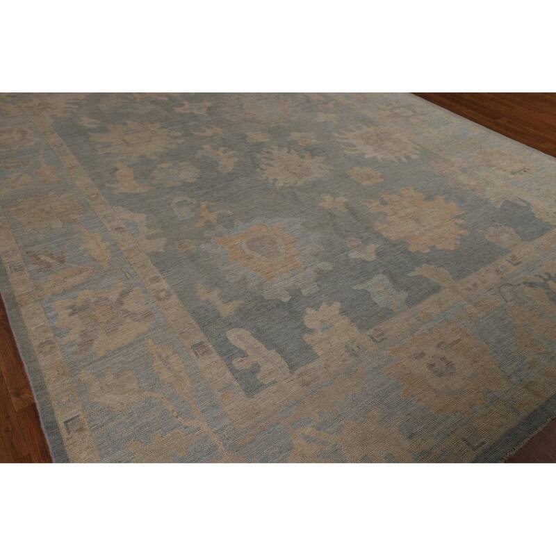 Vegetable Dye Blue Oushak Turkish Rug Handmade Oriental Wool Carpet - 8'10"x 11'8"