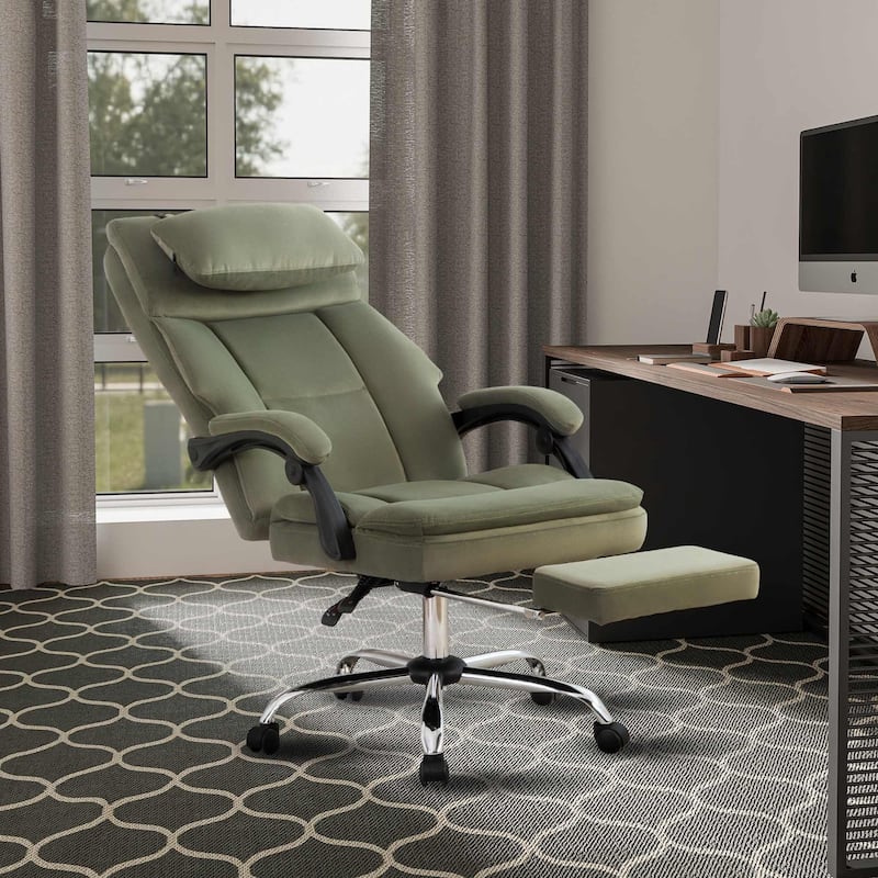 Modern Velvet Office Chair with Footrest Reclining Ergonomic Design