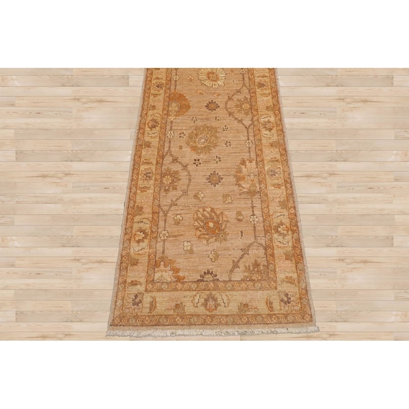 Runner Hand Knotted Tan Wool Peshawarr Traditional Oriental Area Rug - 2' 8'' x 10' 8''