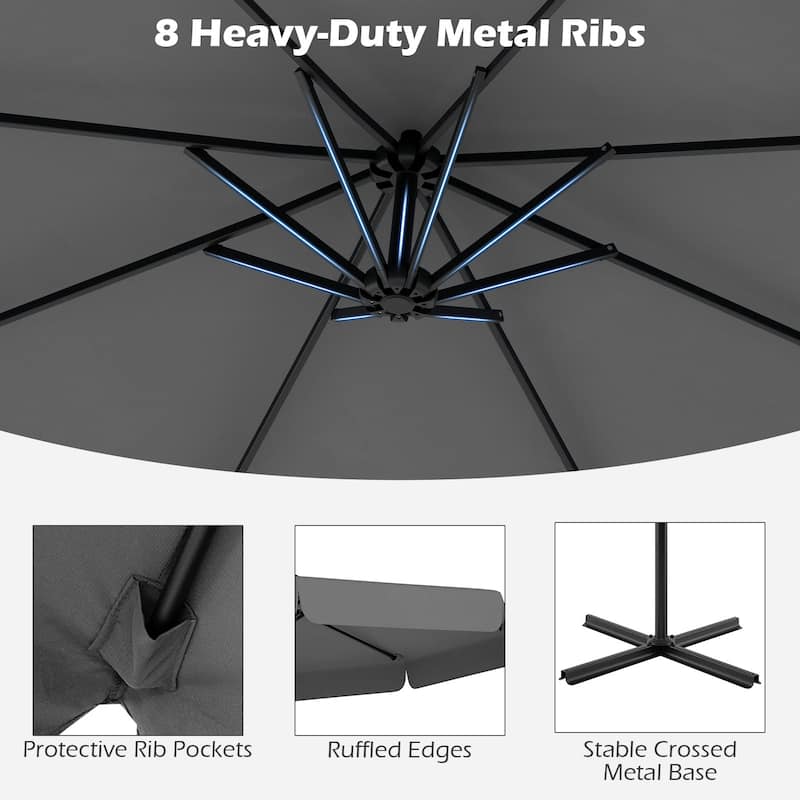 10FT Offset Hanging Umbrella Patio Cantilever Umbrella w/ Cover
