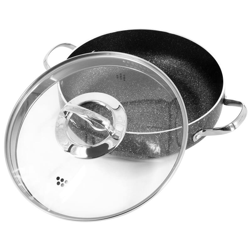 Non Stick 10 Inch 3.5 Liter Low Casserole with Lid in Black