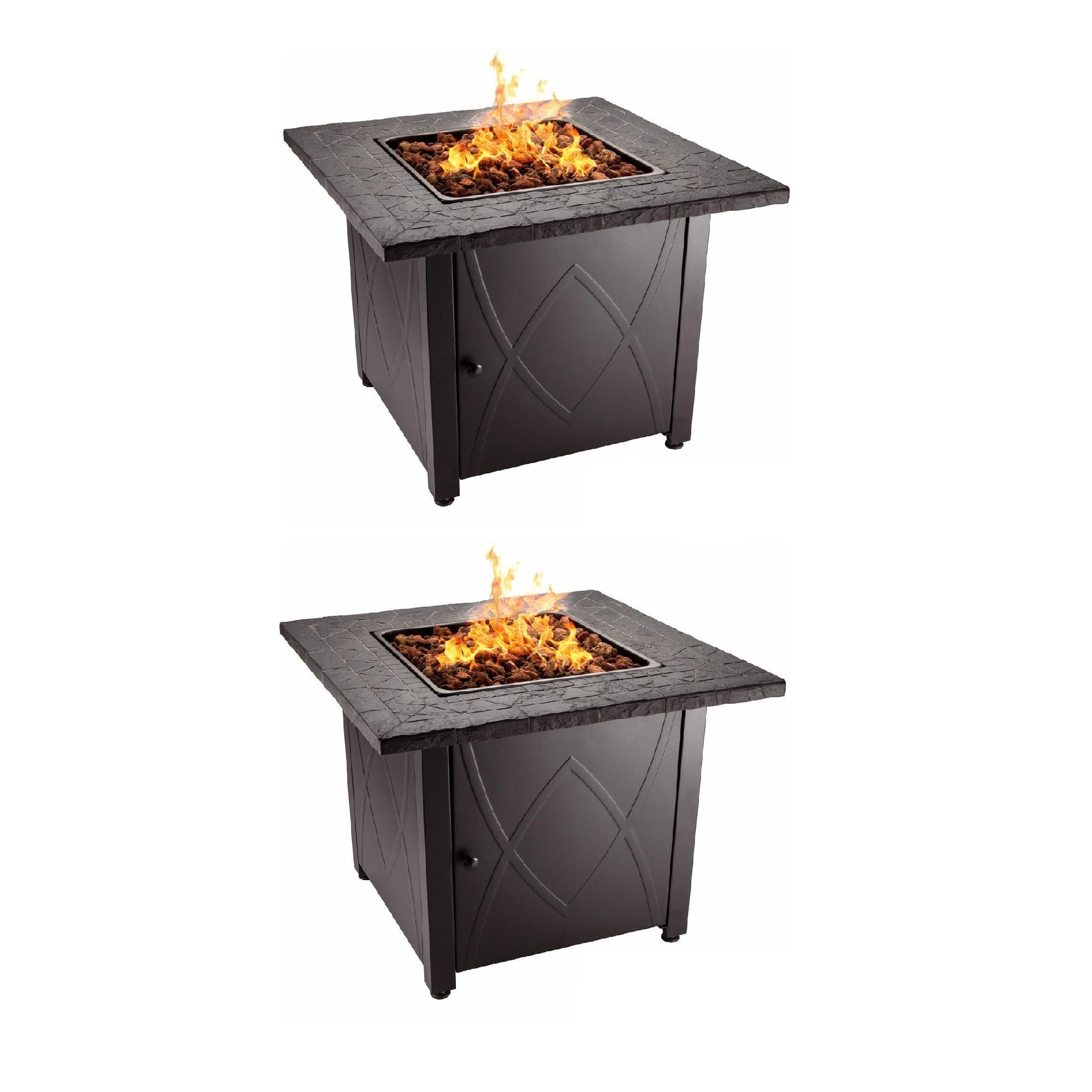 Endless Summer 30 inch Outdoor Gas Lava Rock Patio Fire Pit, Brown (2 Pack)