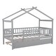 preview thumbnail 6 of 4, Twin Size Wooden House Bed with Twin Size Trundle and Headboards, Space-Saving Design, Solid Pine Construction