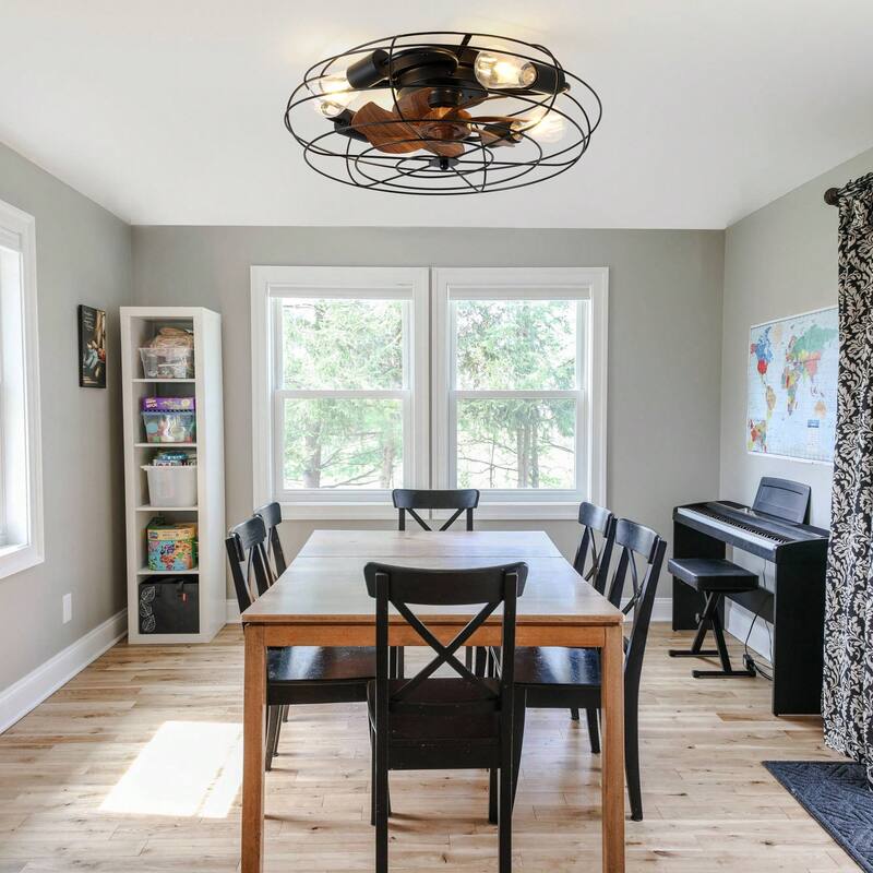 Cusp Barn 20'' Farmhouse Caged Ceiling Fan with Light, Modern Enclosed Low Profile Flush Mount Reversible Fandelier Ceiling Fan