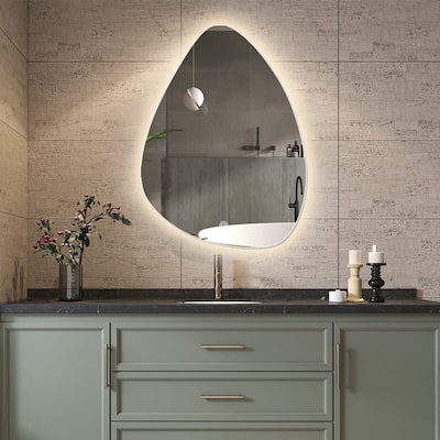 Irregular LED Anti-fog Decorative Bathroom Vanity Wall Mirror - White - 28x36