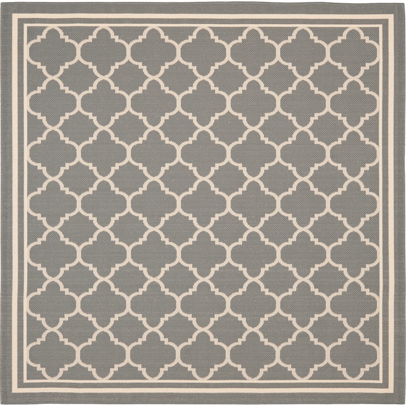 SAFAVIEH Courtyard Kristelle Indoor/ Outdoor Waterproof Patio Backyard Rug - 5'3" Square - Anthracite/Beige