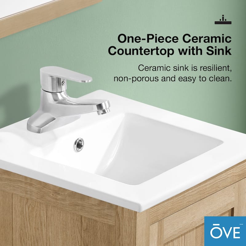 Ove Decors Kansas 18" Bathroom Vanity Top and Backslplash, White Oak