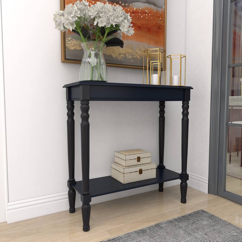 Black Wood Slim Turned 1 Shelf Console Table