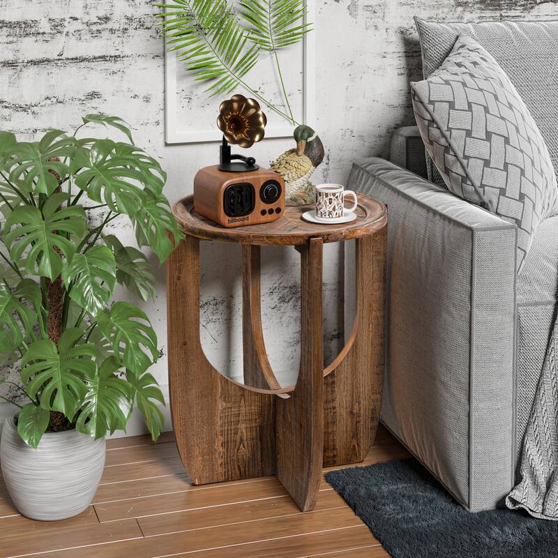 COZAYH Rustic Farmhouse End Table, French Country Accent Side Table for Living Room, Small Spaces, Modern, Round