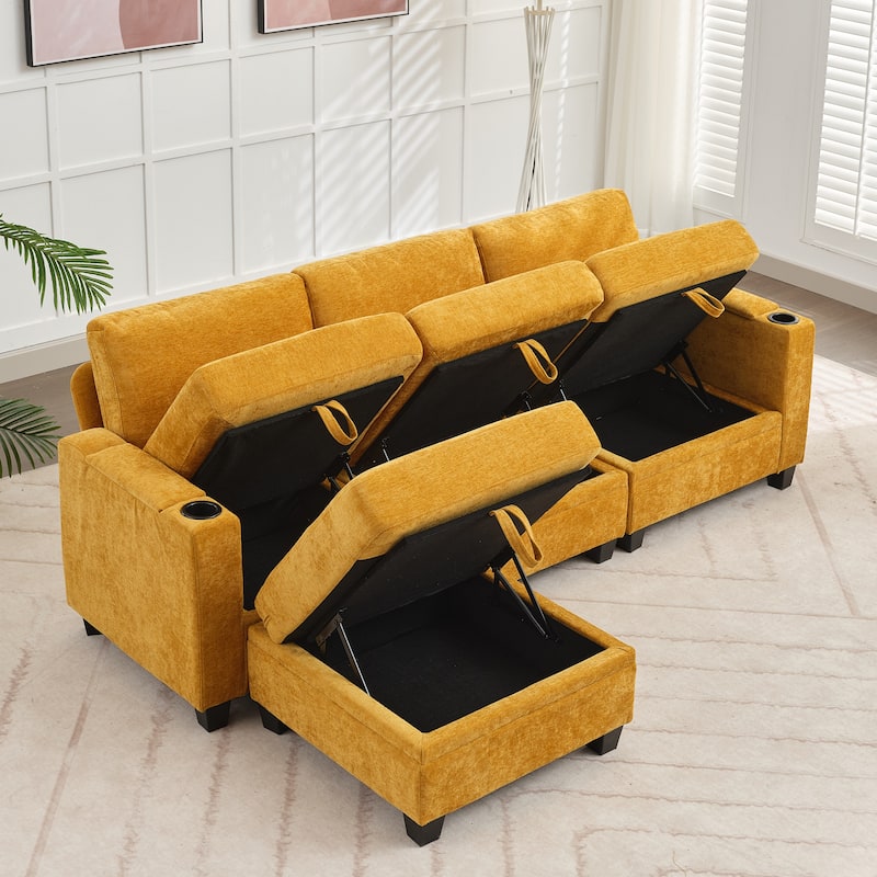 Chenille Storage Sofa, 3 Seats with a Removable Ottoman