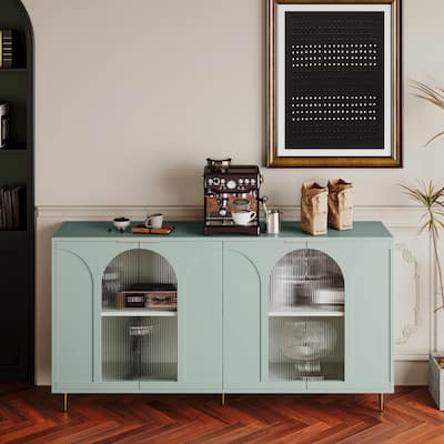 Accent Cabinet Sideboard Buffet Lacquered Wooden Cabinet with 4 Glass Doors