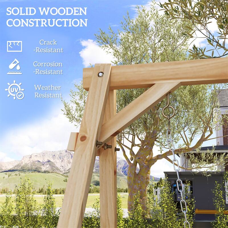 Two-Seater Swing Frame with Reinforced Wood and Hanging Rings - 83.9" W x 53.9" D x 68.1" H