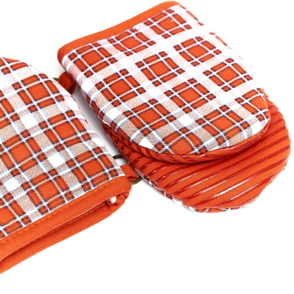 Nautica Red Plaid 100% Cotton Mini Oven Mitts With Silicone Palm