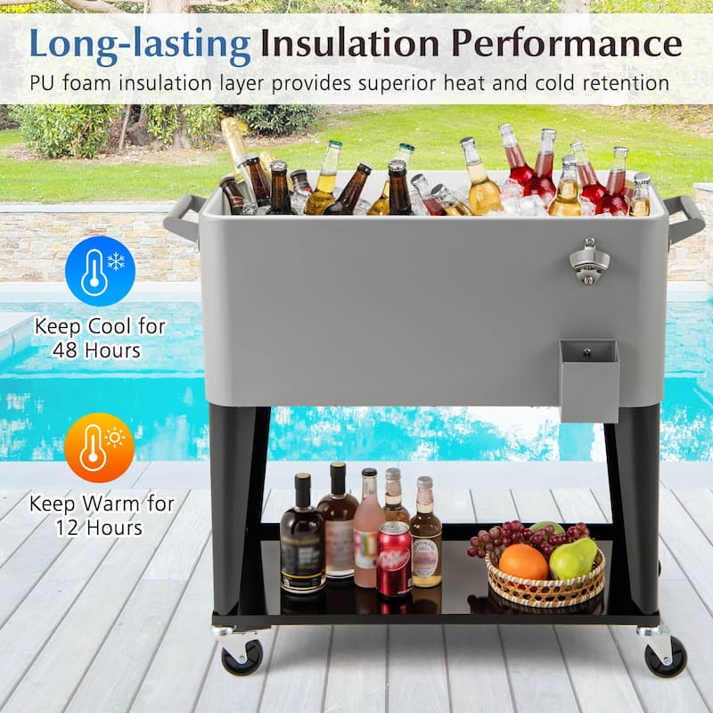 Costway 80-Quart Rolling Patio Cooler on Wheels with Side Handles