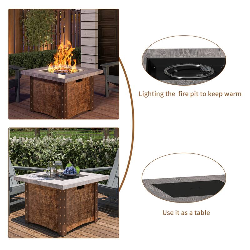 34.5 in. 5-Piece Metal Patio Fire Pit Set, Fire Pit Table and Adirondack Chairs with Cup Holder and Umbrella Holder