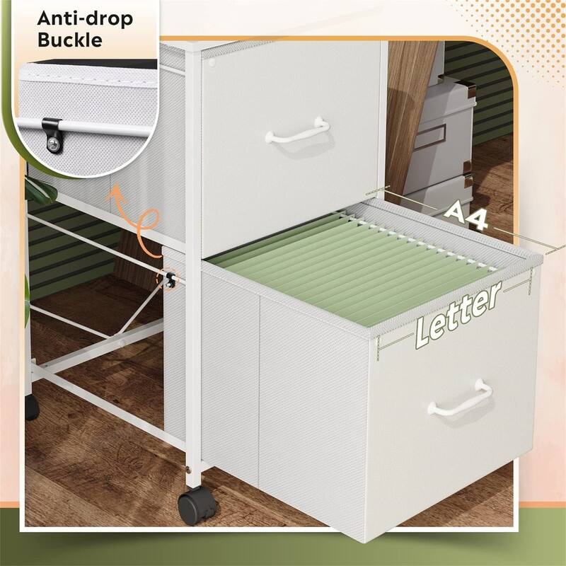 2 Drawer Mobile File Cabinet - 15.7"D x 15.4"W x 26.8"H