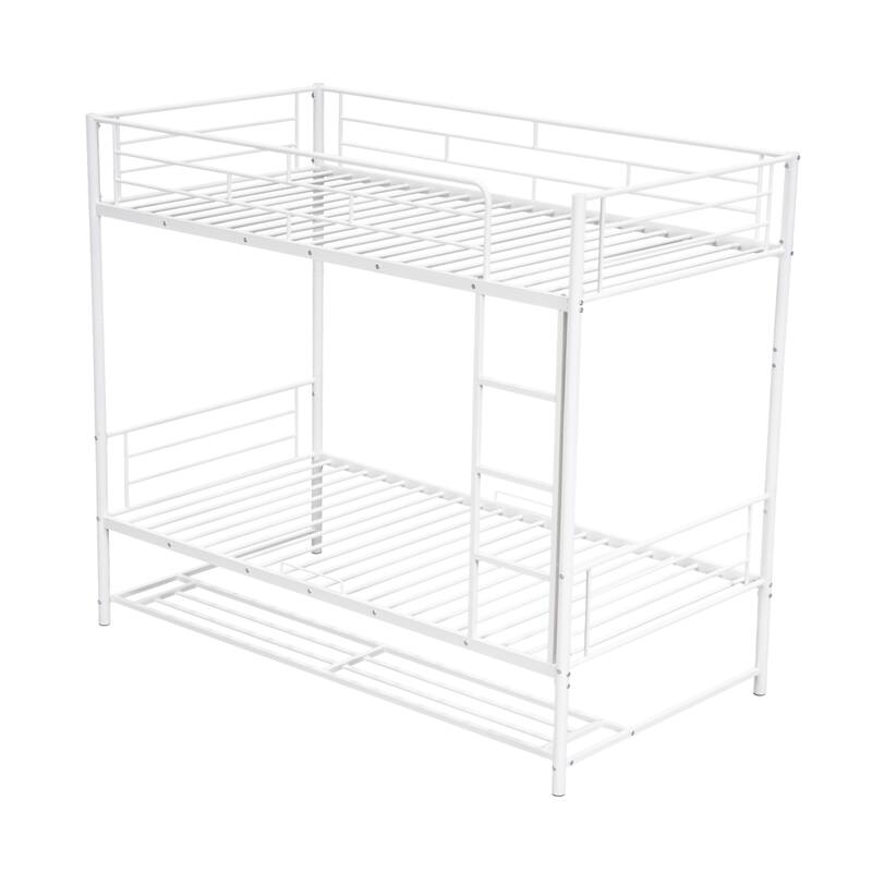 Metal Bunk Bed with Shelf and Guardrails