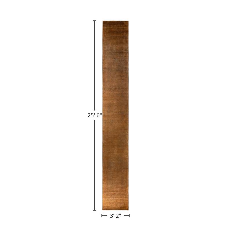 Overton Hand Knotted Wool Vintage Inspired Modern Contemporary Overdyed Gold Runner Rug - 3' 2" x 25' 6"