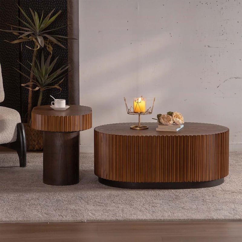 Modern Stylish Wooden Coffee Table Set for Living Room,Set of 2 - Natural Wood