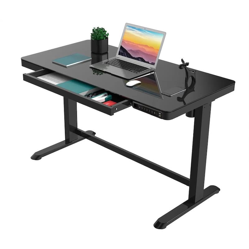 Rise Up Glass electric standing desk glass desktop adjustable height