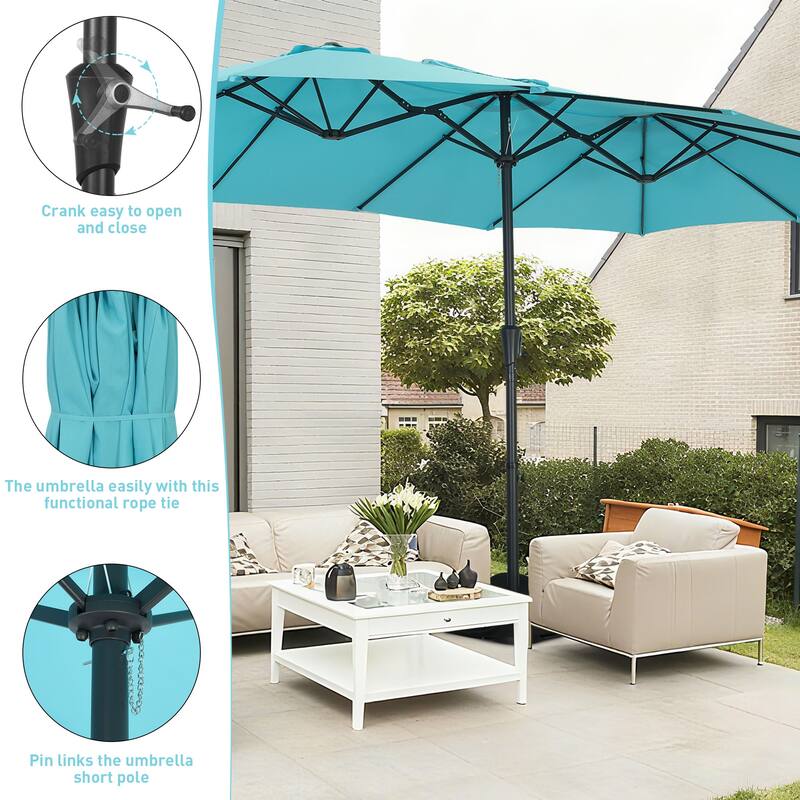 Autlaycil 15 ft Patio Umbrella with Base & 48 LED lights for Outdoor Umbrella