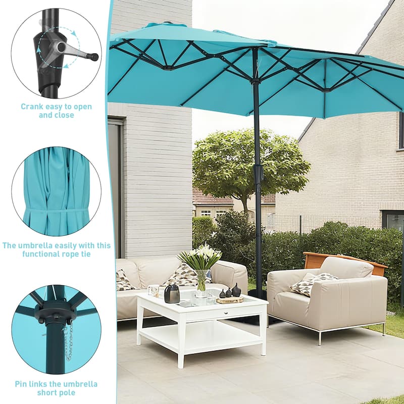 Autlaycil 15ft Patio Umbrella with Base,Large Outdoor Rectangle Double-Sided Umbrella