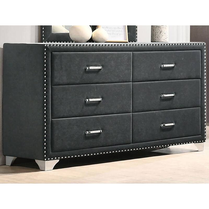 Kennedy 6-drawer Upholstered Dresser - Grey