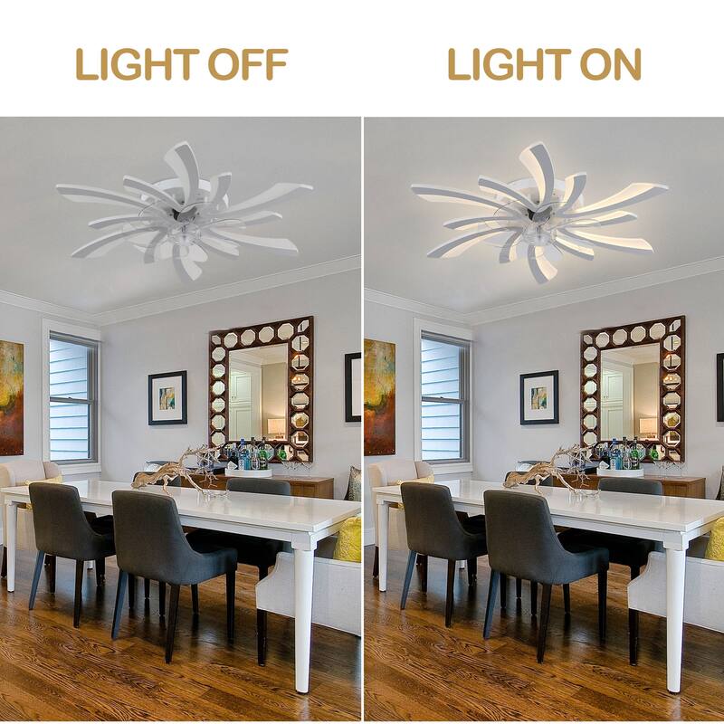Chichoice 31" Modern Low Profile Flower Ceiling Fan with LED Light, Hidden Blade 6-Speed Flush Mount Fandelier with Remote/App