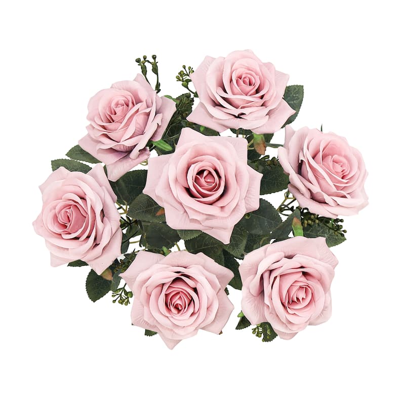 Set of 2 Pink Mauve Artificial Queen Tea Rose Flower Stem Bush Bouquet 17in - 17" L x 9" W x 9" DP