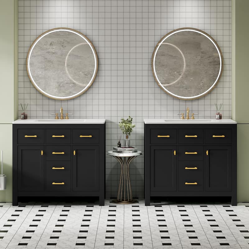 72''Vanity With Ceramic Sink Combo Set, Modern Freestanding Single Cabinet With 4 Drawers & 2 Cabinets,Storage Cabinet - Black