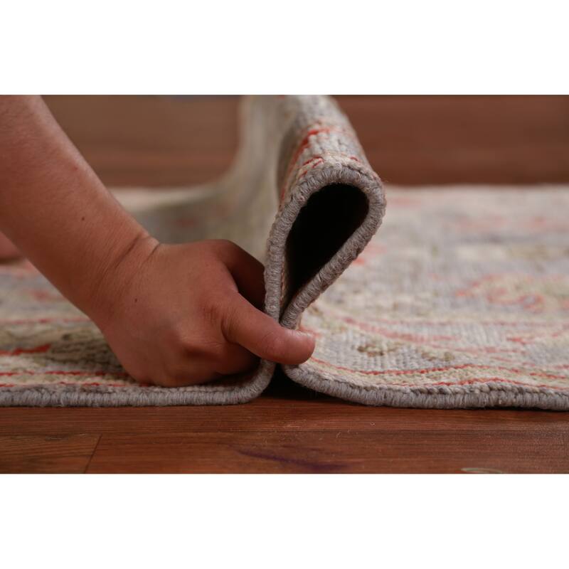 Hand Knotted Oriental 100% Wool Carpet Transitional All-Over Greys & Charcoal Oushak Runner Rug - 9' 8'' X 2' 8''
