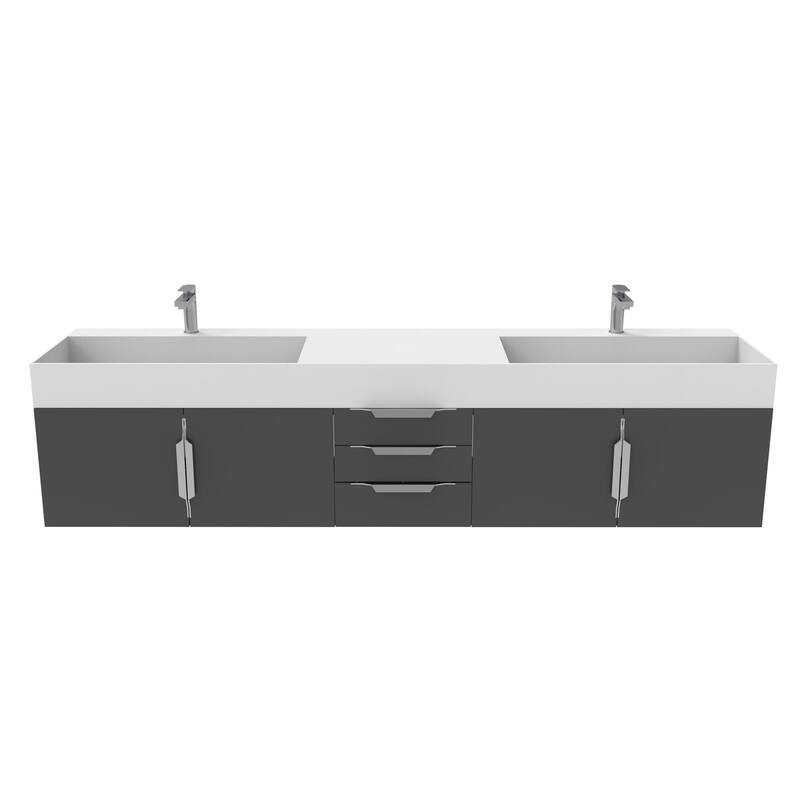 Amazon 84" Wall Mounted Double Bathroom Vanity Set w/ White Top