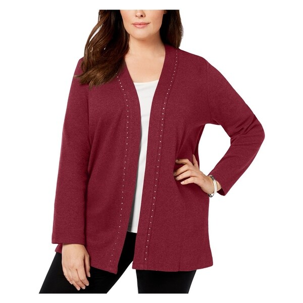 Karen Scott Womens Plus Cardigan Sweater Embellished Long Sleeves