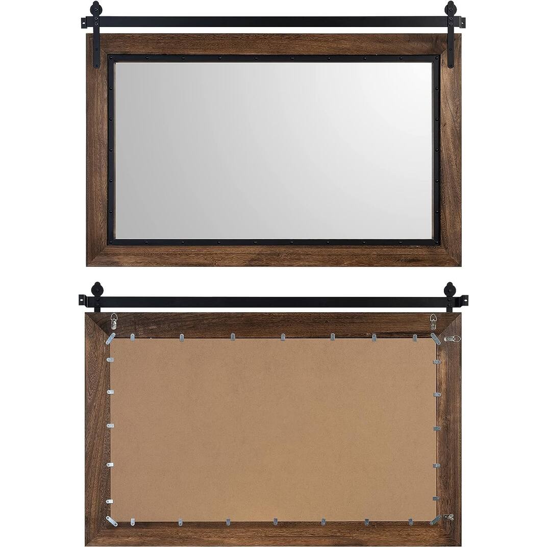 Farmhouse Barn Door Style Natural Wood Bathroom Vanity Wall Mirror On