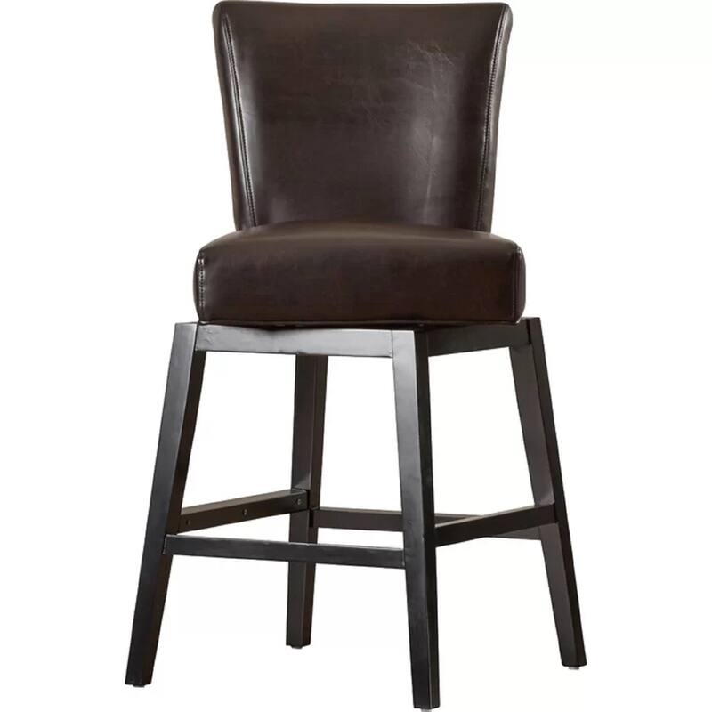 28" Modern Swivel Bar Stool with Leather Seat Backrest, Solid Wood Legs, for Bar Dining Room Living Room and Café