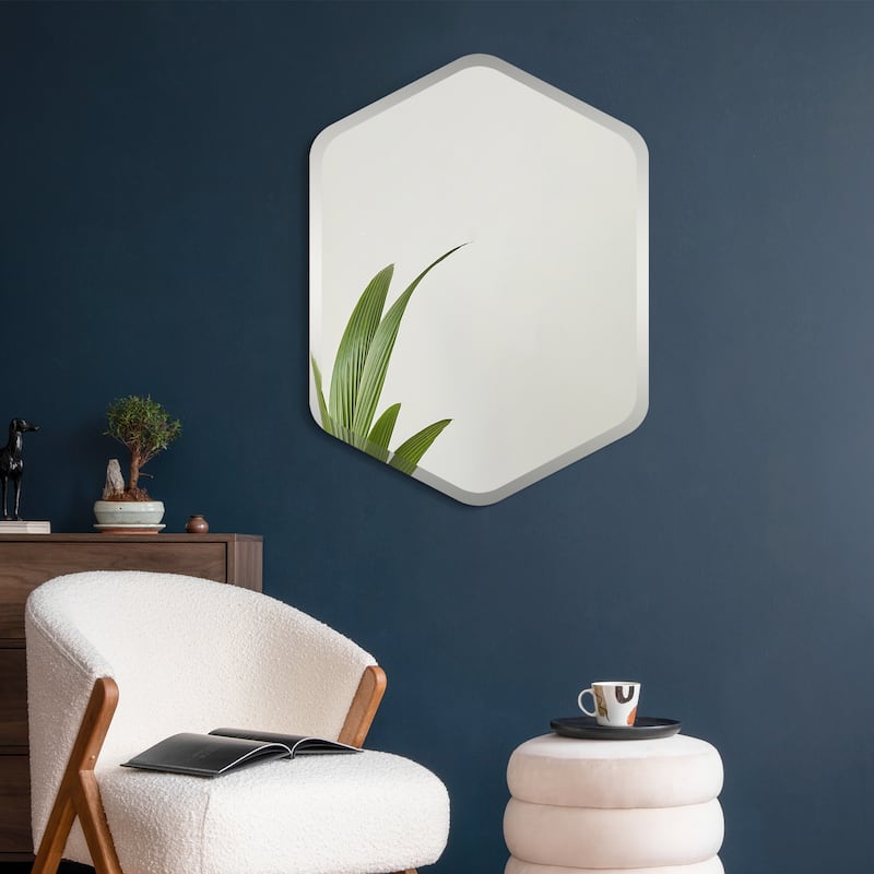 Frameless Beveled Hexagonal Black Matte Finished Wall Mirror - 24" x 32" x 0.6"