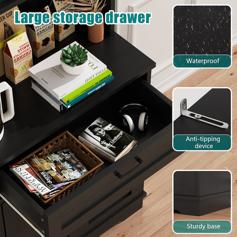 3-Door Storage Cabinet with Drawer & Adjustable Shelves - Freestanding Storage Organizer for Kitchen, Pantry, or Dining Room