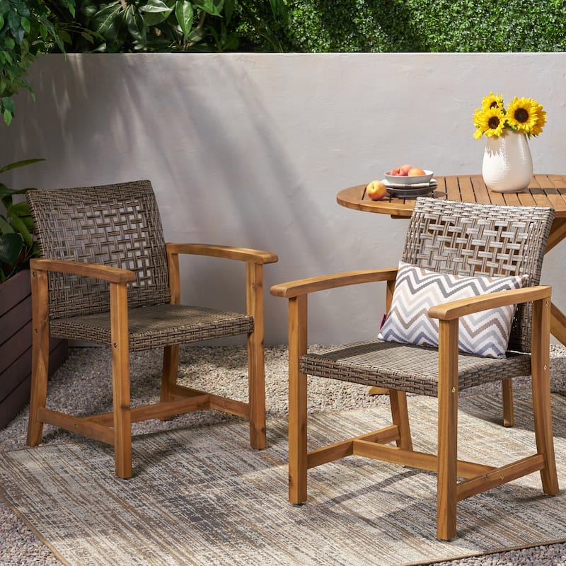 Roomfitters Outdoor Dining Chairs Set of 2, Acacia Wood Patio Armchairs with Woven Seat and Backrest