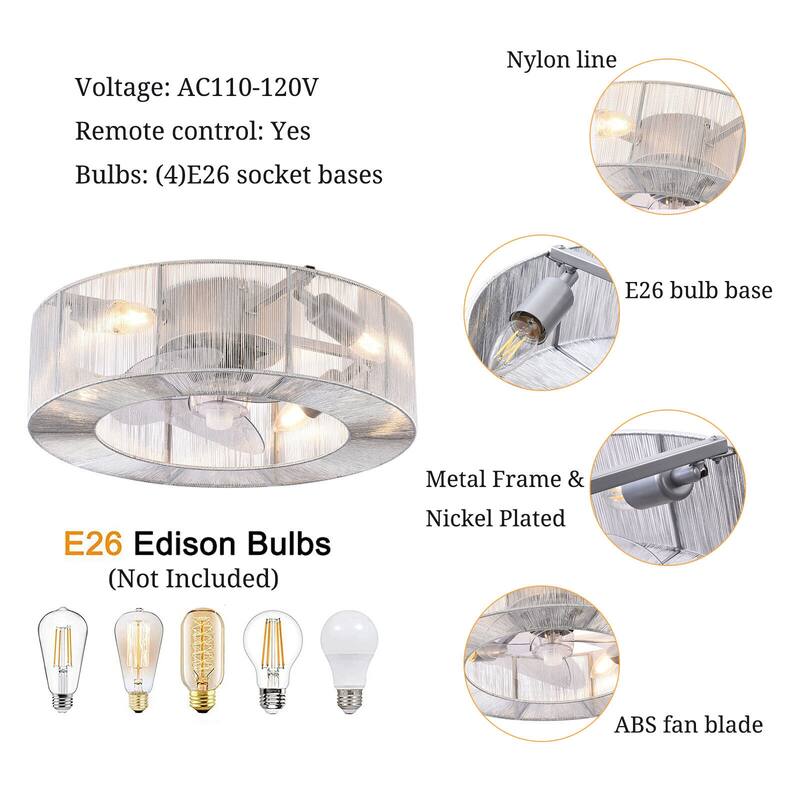 Contemporary 4-Light Silver Enclosed Ceiling Fan with Unique Shade