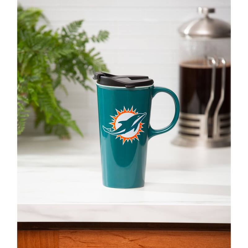 Miami Dolphins, 17 oz Ceramic Travel Latte Cup w/ Gift Box