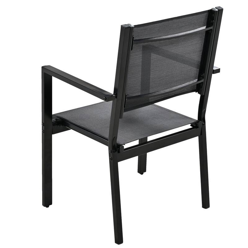 7 Pcs Outdoor Steel Dining Table and Chair Set, All Weather Patio Furniture Set with Rectangular Table and 6 Dining Chair