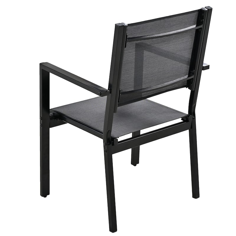 7-Piece Outdoor Patio Steel Dining Set with Rectangular Table and 6 Textile Armchairs