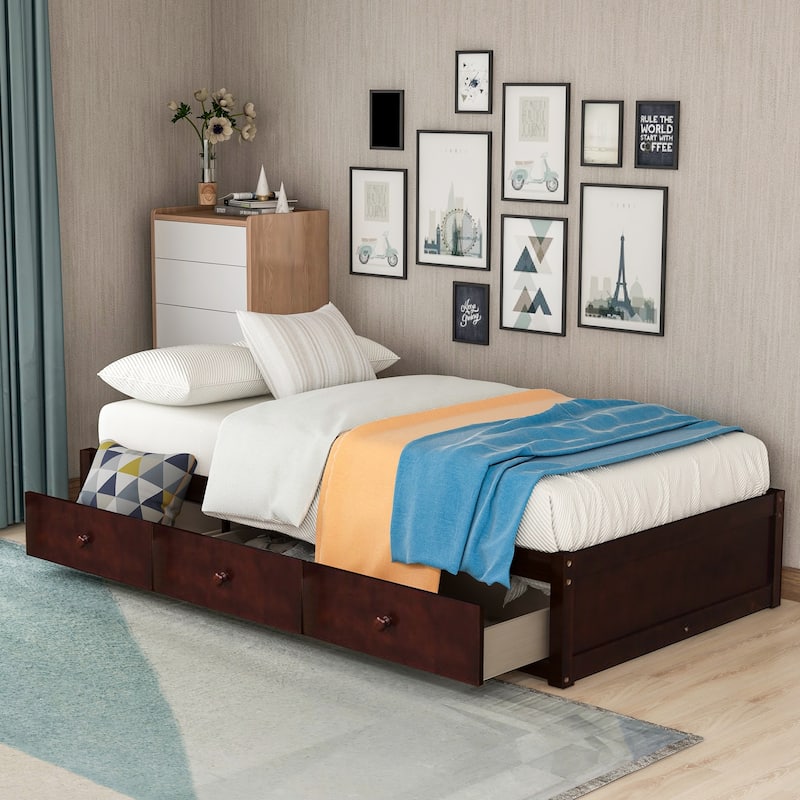 Nestfair Twin Size Platform Storage Bed with 3-Drawers