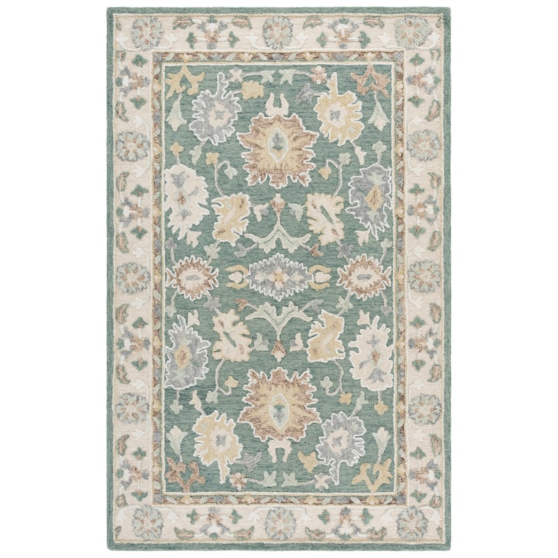 SAFAVIEH Handmade Ebony Viktorya Wool Rug - Green/Beige - 4' x 6'