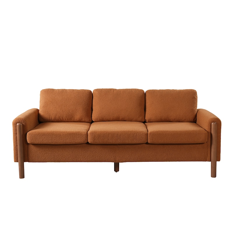 Roomfitters 84" 3-Seater Sofa, Teddy Velvet Couch with Integrated Solid Wood Legs and Curved Arc Armrests