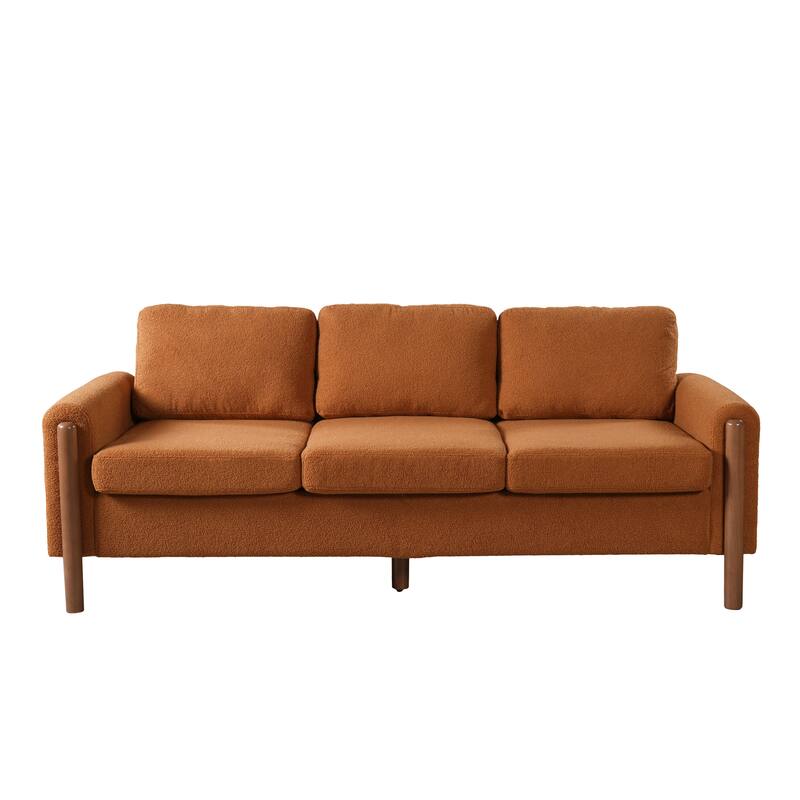 Teddy Velvet Fabric 3 Seater Sofa, Upholstered Sofa with Curved Armrest, Lounge Sofa Chair with Solid Wood Legs