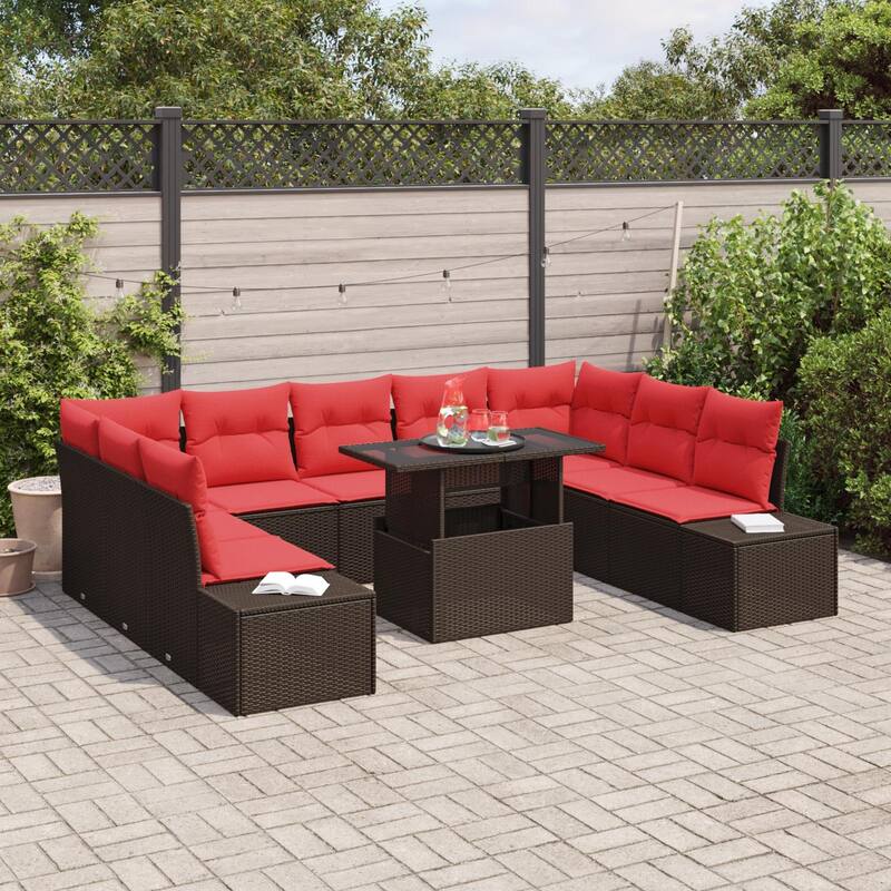 vidaXL 10 Piece Garden Sofa Set with Cushions - 113.8×82.3×27.2