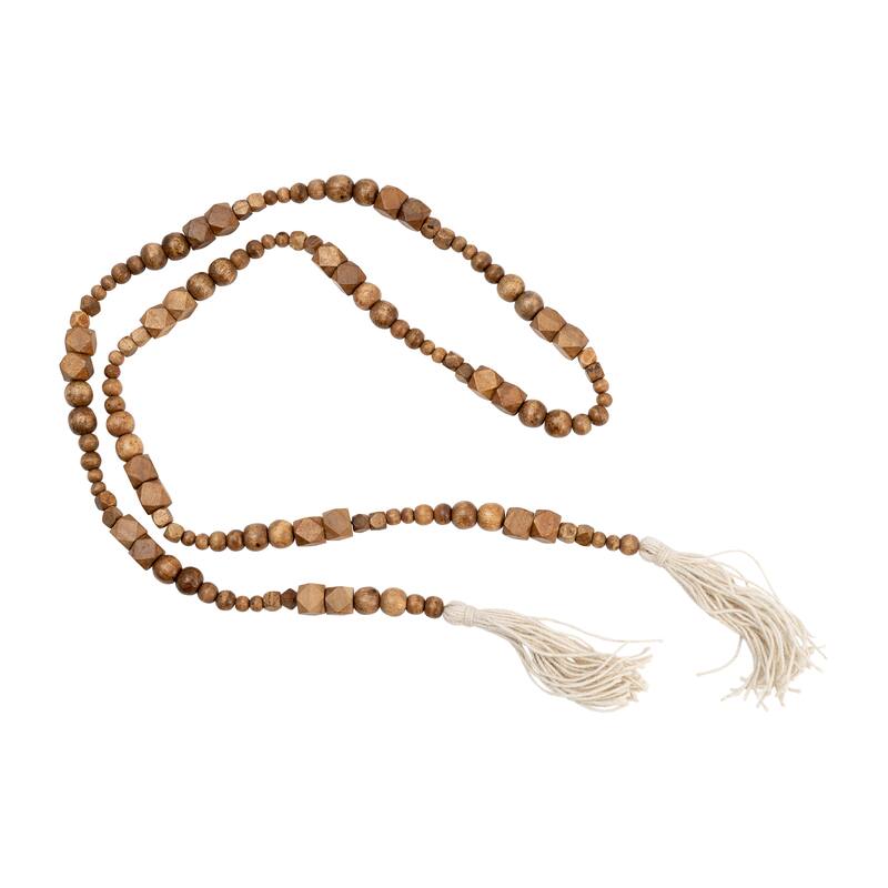 84"Lx1" Diameter Beads on Natural Jute, Wood Beaded Garland, Brown Finish, Decorative Wood Beads for Rustic Home Decor