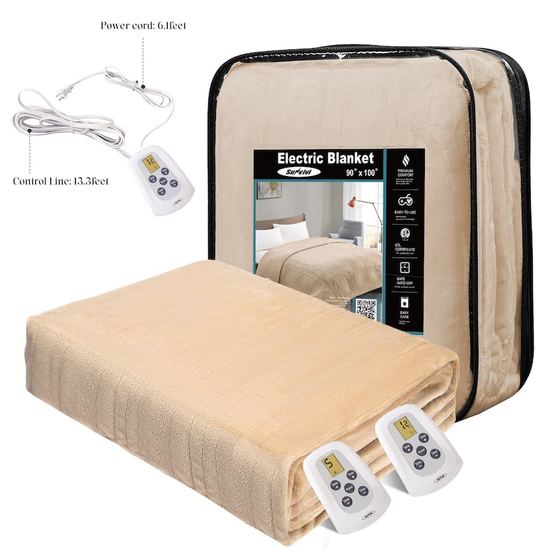 Royalcraft Double-Layer Flannel Heated Blanket with Dual Controllers